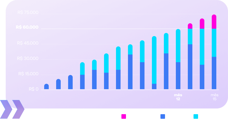 Infográfico mostrando a média de ganhos por mês utilizando os nossos seguros: em 13 meses ganha-se em média sessenta mil reais.